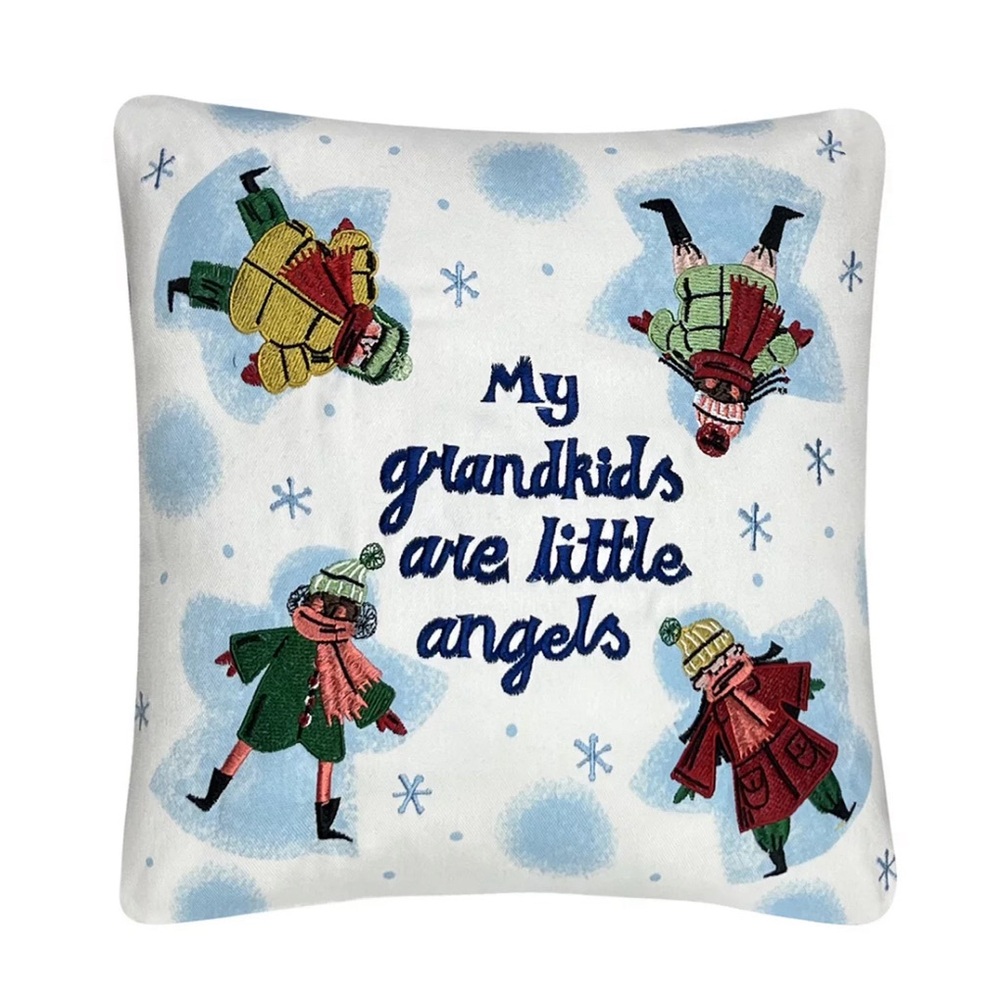 St. Nicholas Square GRANDKIDS WINTER Throw Pillow: WHITE/GREEN: NEW WITH TAGS